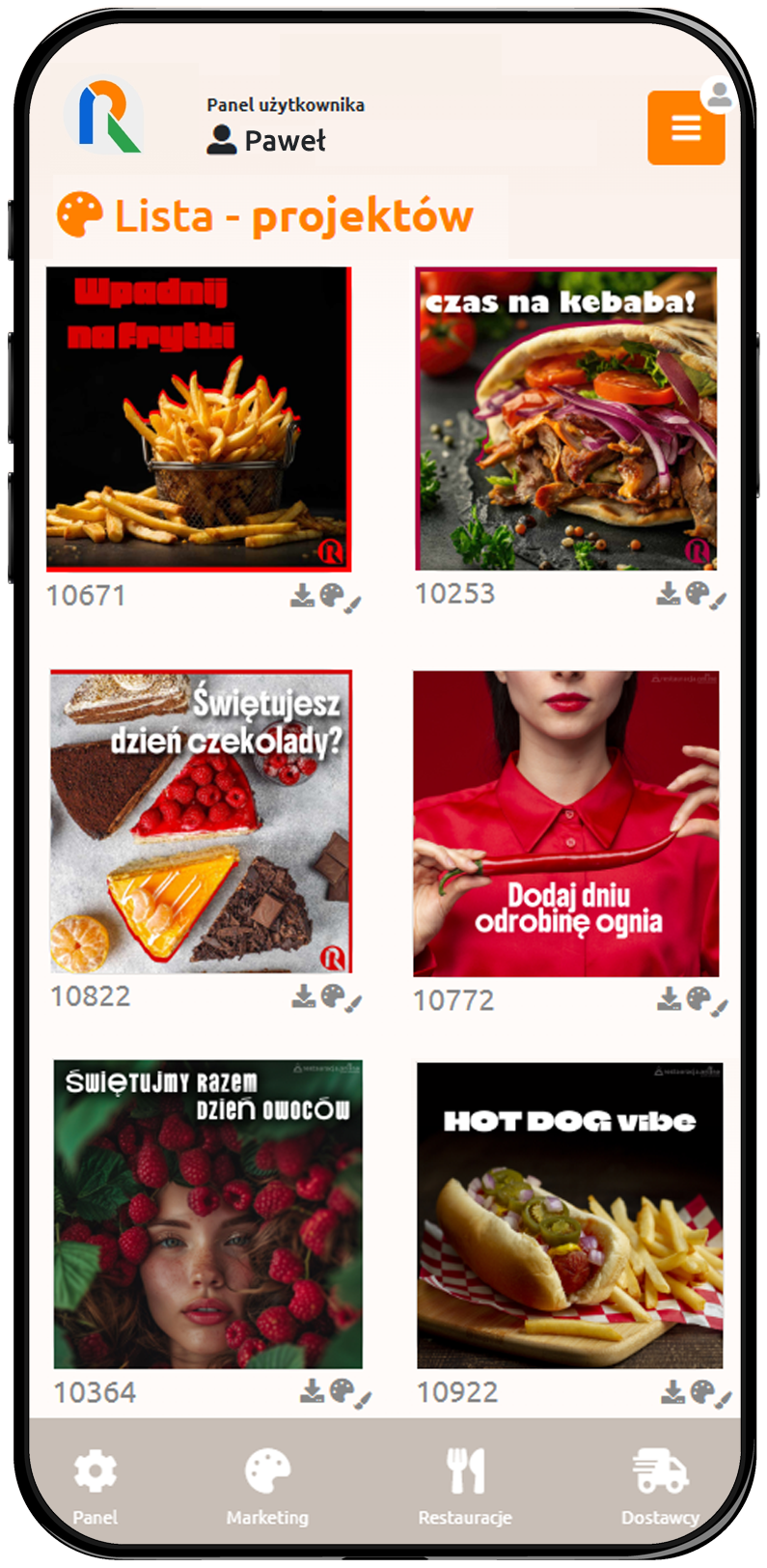 Rspot App - lista projektów graficznych w aplikacji
